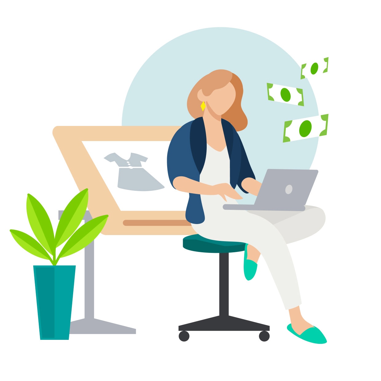 An illustration shows a worker using a laptop to explore funding options available for their business.